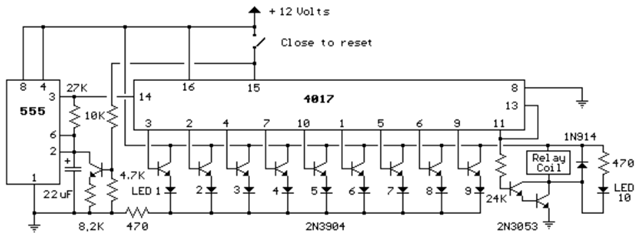 Raj's thoughts.....: Nine Second LED Timer and Relay